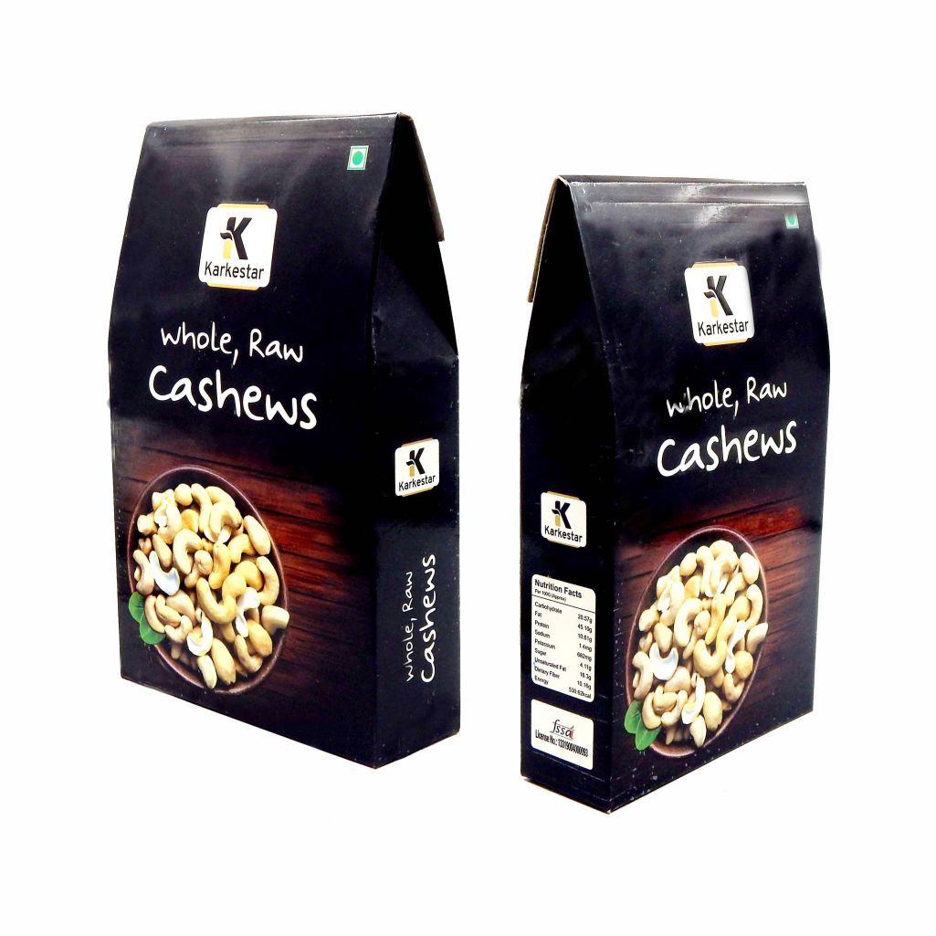 High-quality mono carton packaging for dry fruits including cashew, almond, pistachio, hazelnut, peanut, walnut, coconut, sunflower seed, pumpkin seed, and pecan nut with vibrant printing and special UV effects.